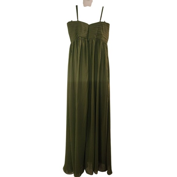 Maxi Dress With Pleated Bodice & Spaghetti Straps Size 12 Olive Green - Picture 3 of 7